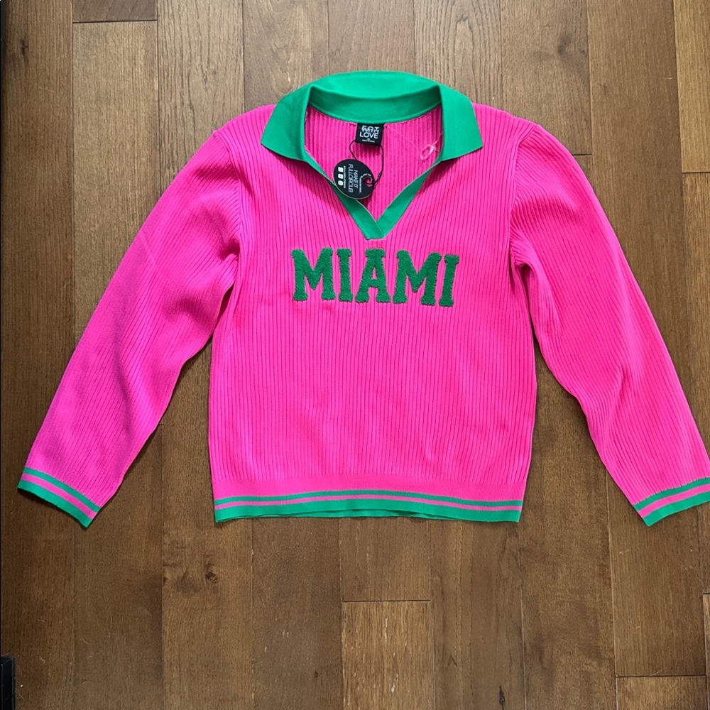 Hot Pink & Green 'MIAMI' Knit Polo Sweater